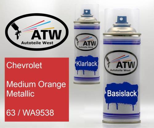 Chevrolet, Medium Orange Metallic, 63 / WA9538: 400ml Sprühdose + 400ml Klarlack - Set, von ATW Autoteile West.